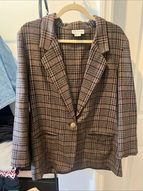 Alice Stuart Brown Plaid Single-Button Blazer